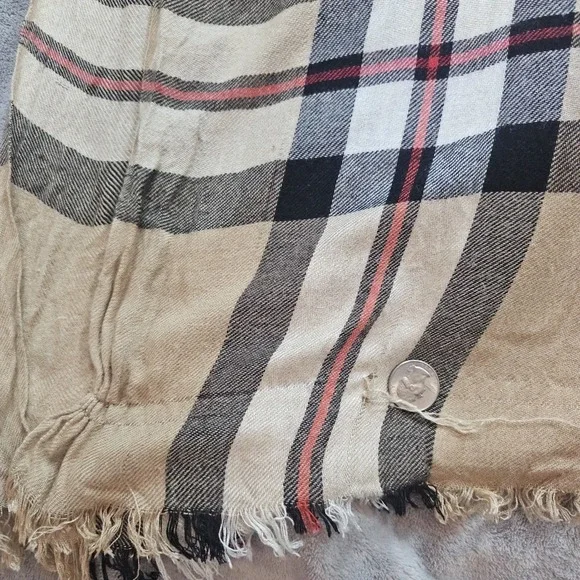 Tartan 100% Viscose Camel Red Black White Plaid Large  Scarf Classic Academia - Picture 4 of 8